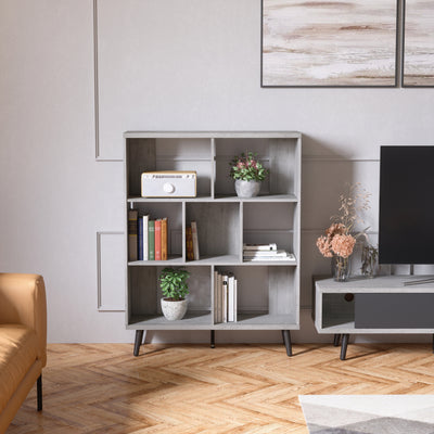 Bestier Mid Century 7 Cube Storage Organizer Bookcase 48.5 Inches, Light Gray