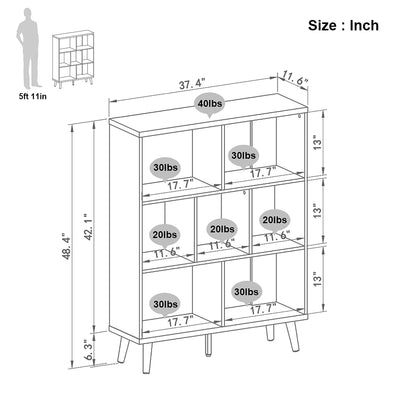 Bestier Mid Century 7 Cube Storage Organizer Bookcase 48.5 Inches, Light Gray