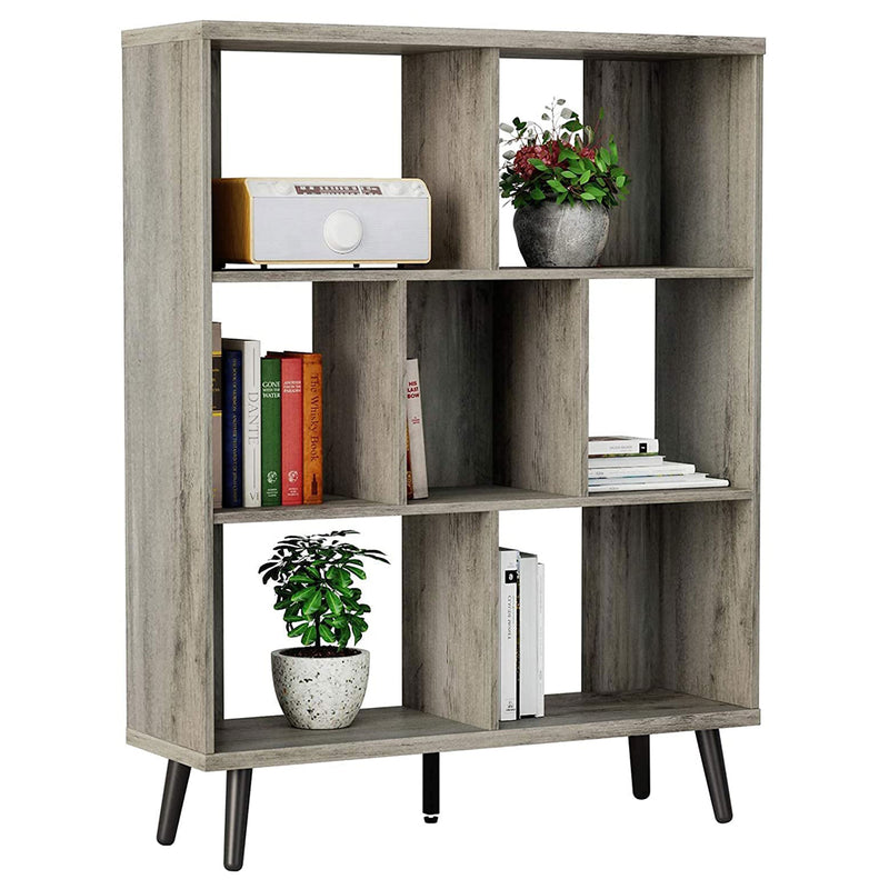 Bestier Mid Century 7 Cube Storage Bookcase 48.5 Inches, Walnut Gray (For Parts)