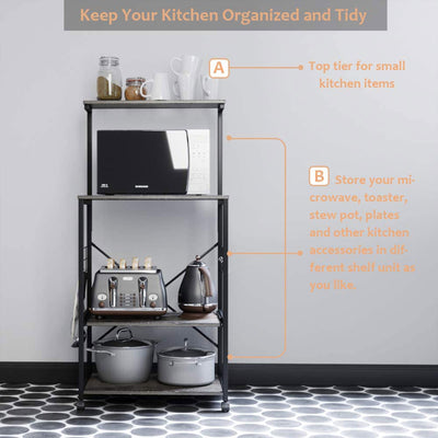 Bestier 4 Tier Kitchen Storage Baker's Rack Organizer Cart Stand, 49 Inch, Grey
