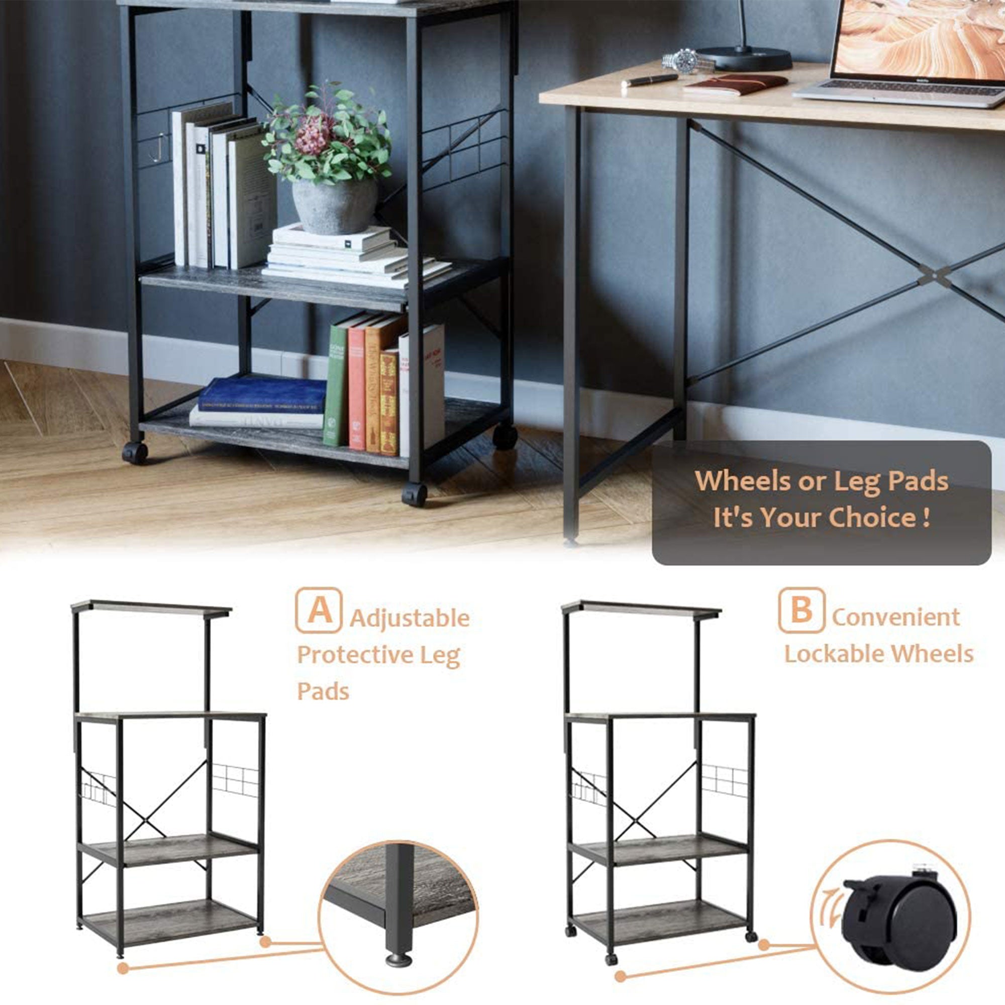 Bestier 4 Tier Kitchen Storage Baker's Rack Organizer Cart Stand, 49 Inch, Grey
