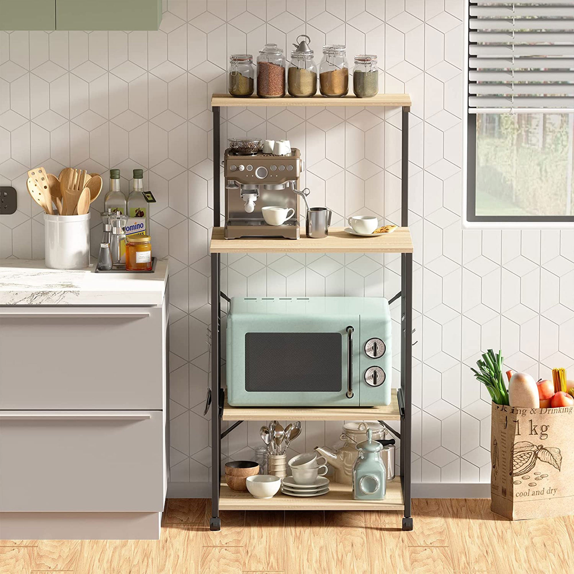 Bestier 4 Tier Kitchen Storage Baker's Rack Organizer Cart Stand, 49 Inch, Oak - VMInnovations