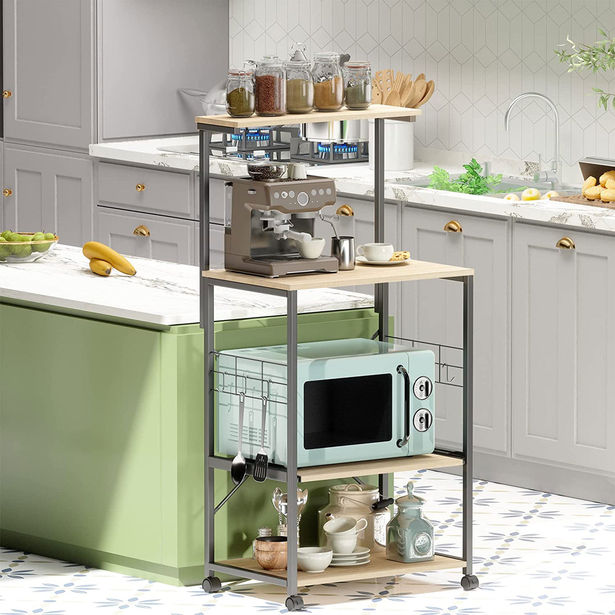 Bestier 4 Tier Kitchen Storage Baker's Rack Organizer Cart Stand, 49 Inch, Oak - VMInnovations