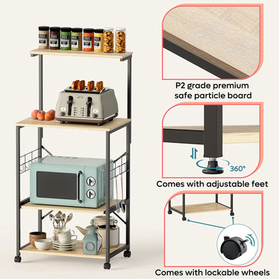 Bestier 4 Tier Storage Baker's Rack Organizer Cart Stand, 49", Oak (Open Box) - VMInnovations