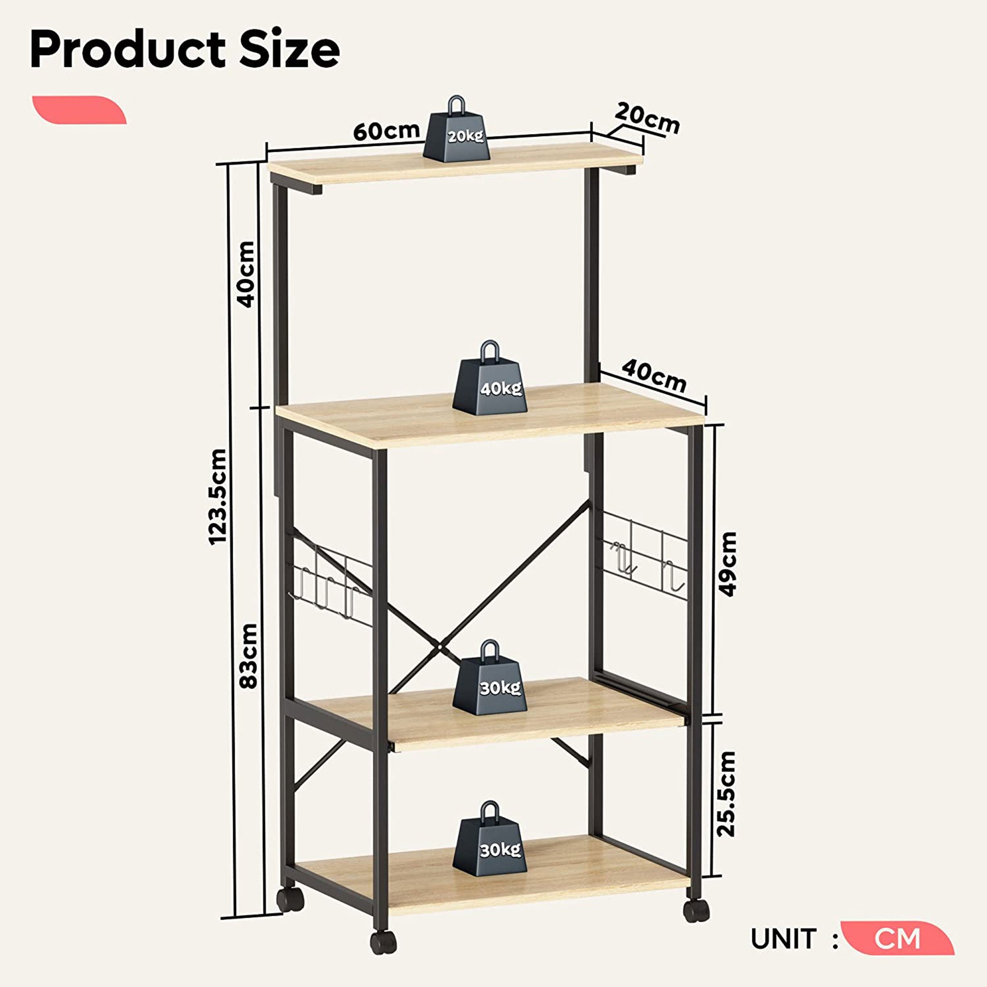 Bestier 4 Tier Kitchen Storage Baker's Rack Organizer Cart Stand, 49 Inch, Oak - VMInnovations
