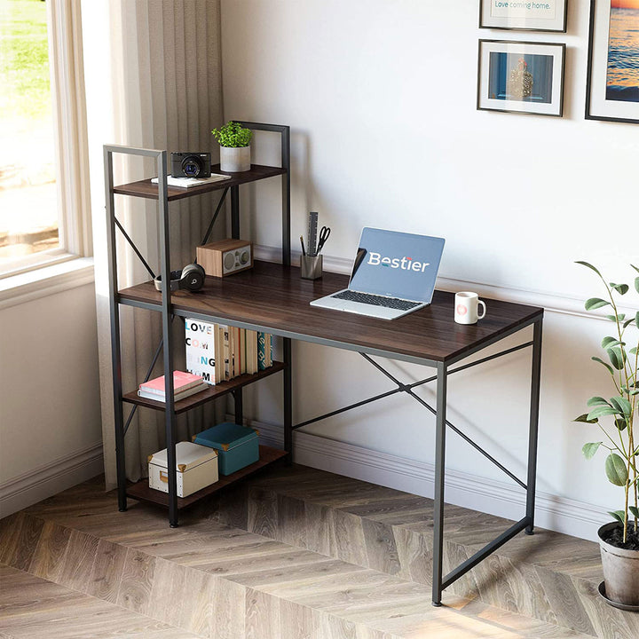 Bestier 47 Inch Computer Writing Desk w/ Storage Shelves for Small Spaces, Brown