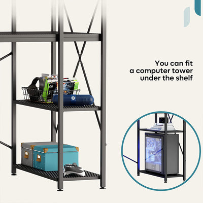 Bestier 47 In Computer Desk with Storage Shelves for Small Spaces, Carbon Fiber - VMInnovations