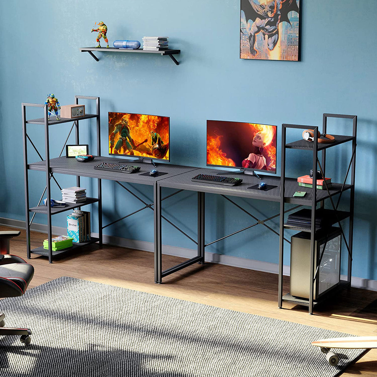 Bestier 47 In Computer Desk with Storage Shelves for Small Spaces, Carbon Fiber - VMInnovations