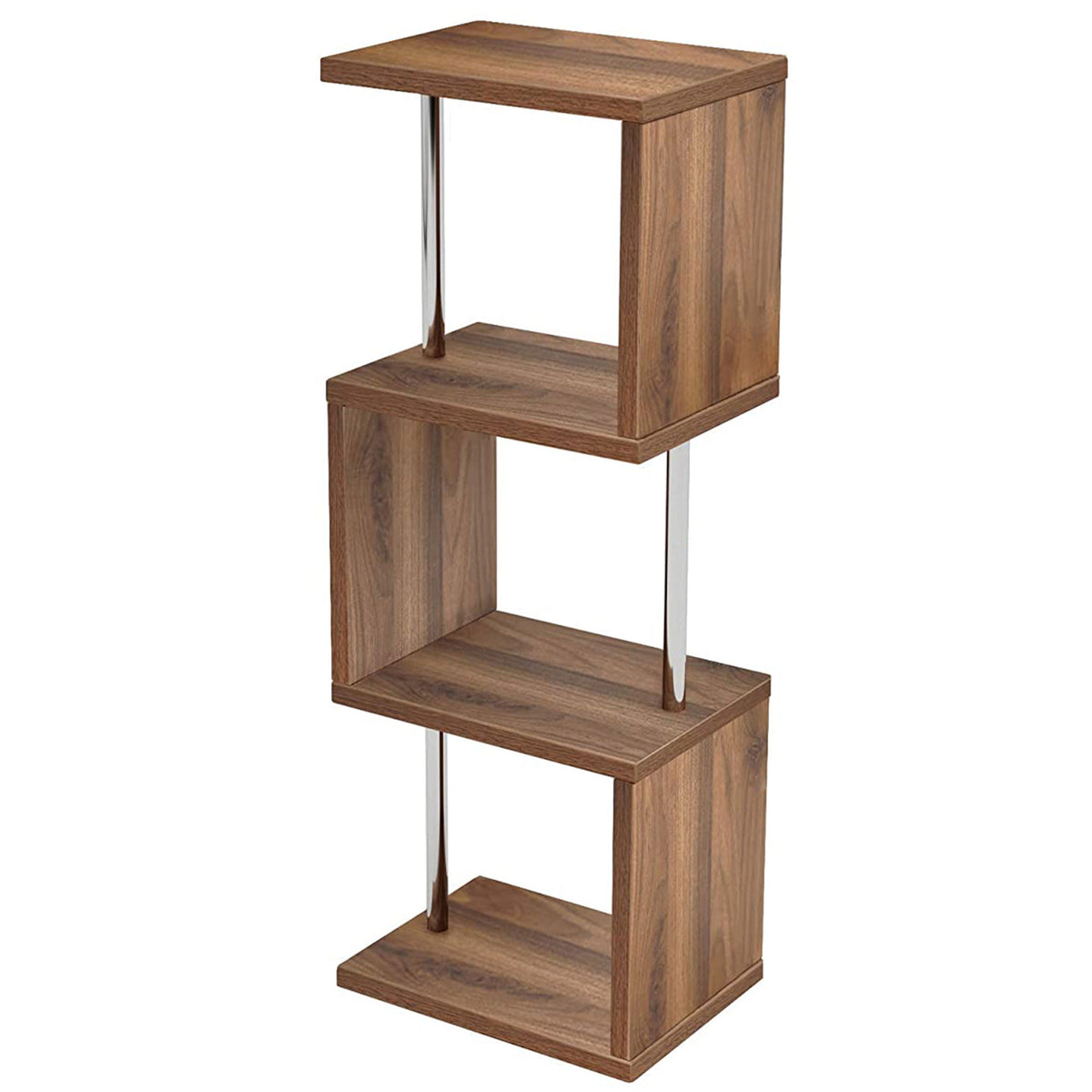 Bestier 4 Tier S-Shaped Modern Industrial Metal Frame Bookcase, 43 Inch, Walnut