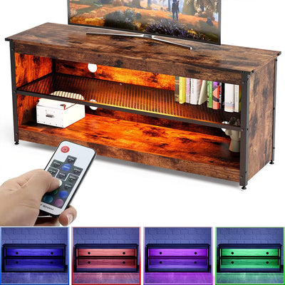 Bestier Industrial TV Stand with Iron Shelf and LED Lights 55.12 Inches, Brown