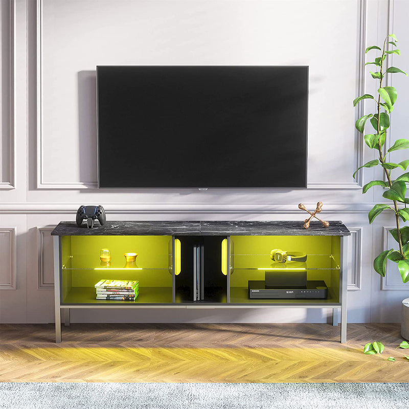 Bestier Gaming Entertainment TV Stand Center w/Storage Shelves, 63 Inch, Marble