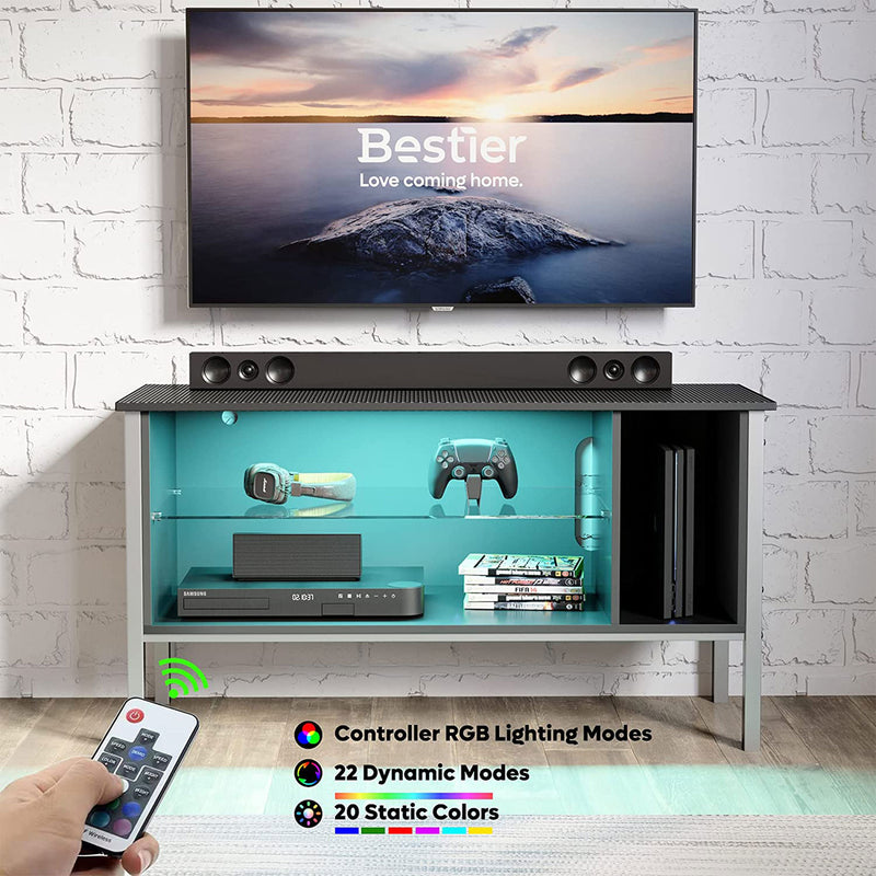 Bestier Gaming Entertainment TV Stand Center w/Shelf, 44in, Black Carbon Fiber