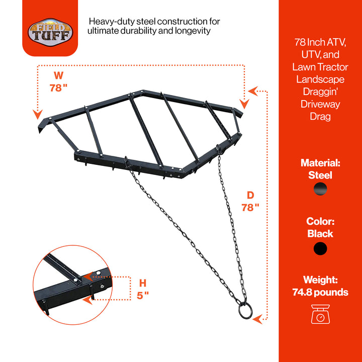 Field Tuff 78 Inch ATV, UTV, & Lawn Tractor Landscape Draggin' Driveway Drag (Used)