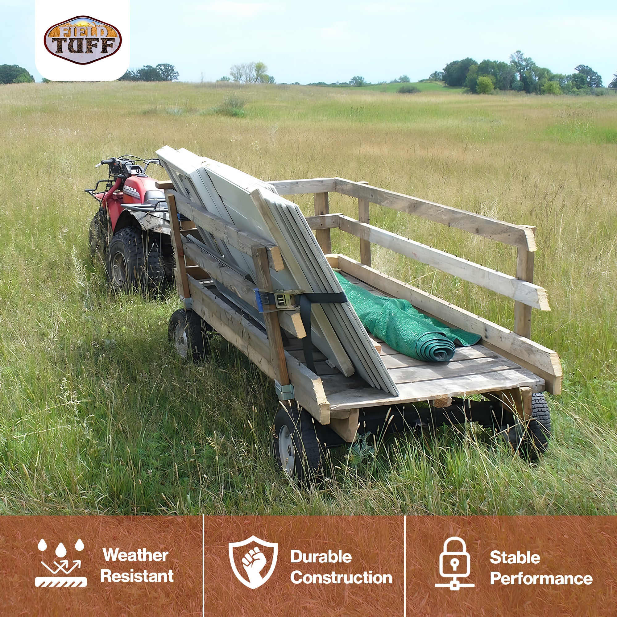 Field Tuff Tow-Behind Utility Trailer for ATV, UTV, or Tractor, 2200 lb Capacity
