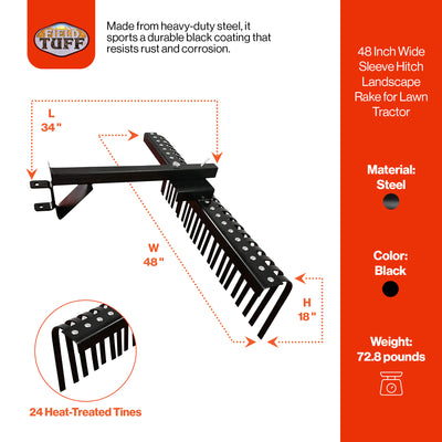 Field Tuff 48 Inch Wide Sleeve Hitch Landscape Rake for Lawn Tractor (For Parts) - VMInnovations