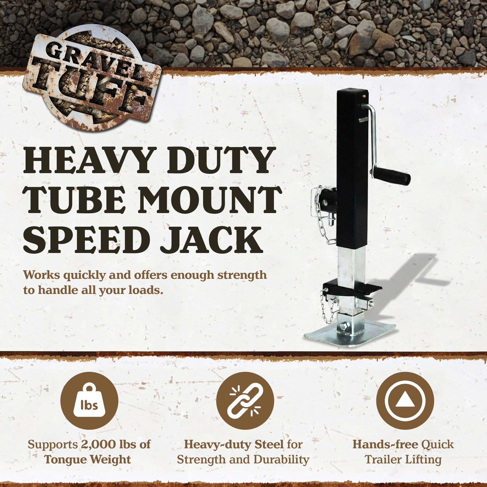 Gravel Tuff GTF-20TMSWP Heavy Duty Tube Mount Speed Jack, 2,000 Pound Capacity - VMInnovations