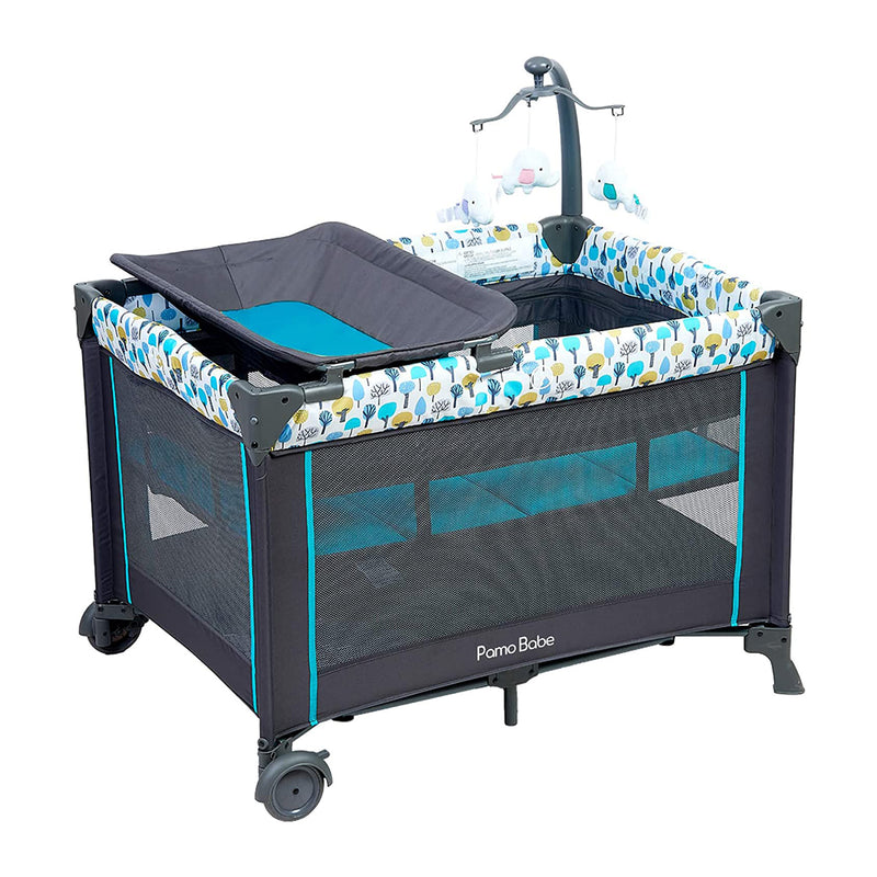 Pamo Babe Bassinet Nursery Center Play Yard Mesh Crib with Changing Table, Blue