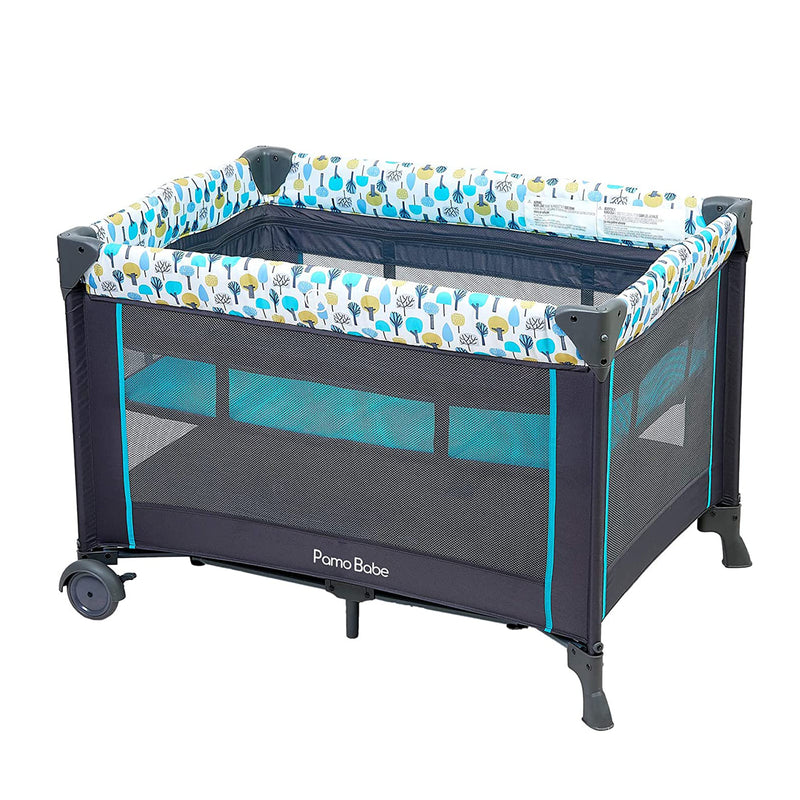 Pamo Babe Bassinet Nursery Center Play Yard Mesh Crib with Changing Table, Blue