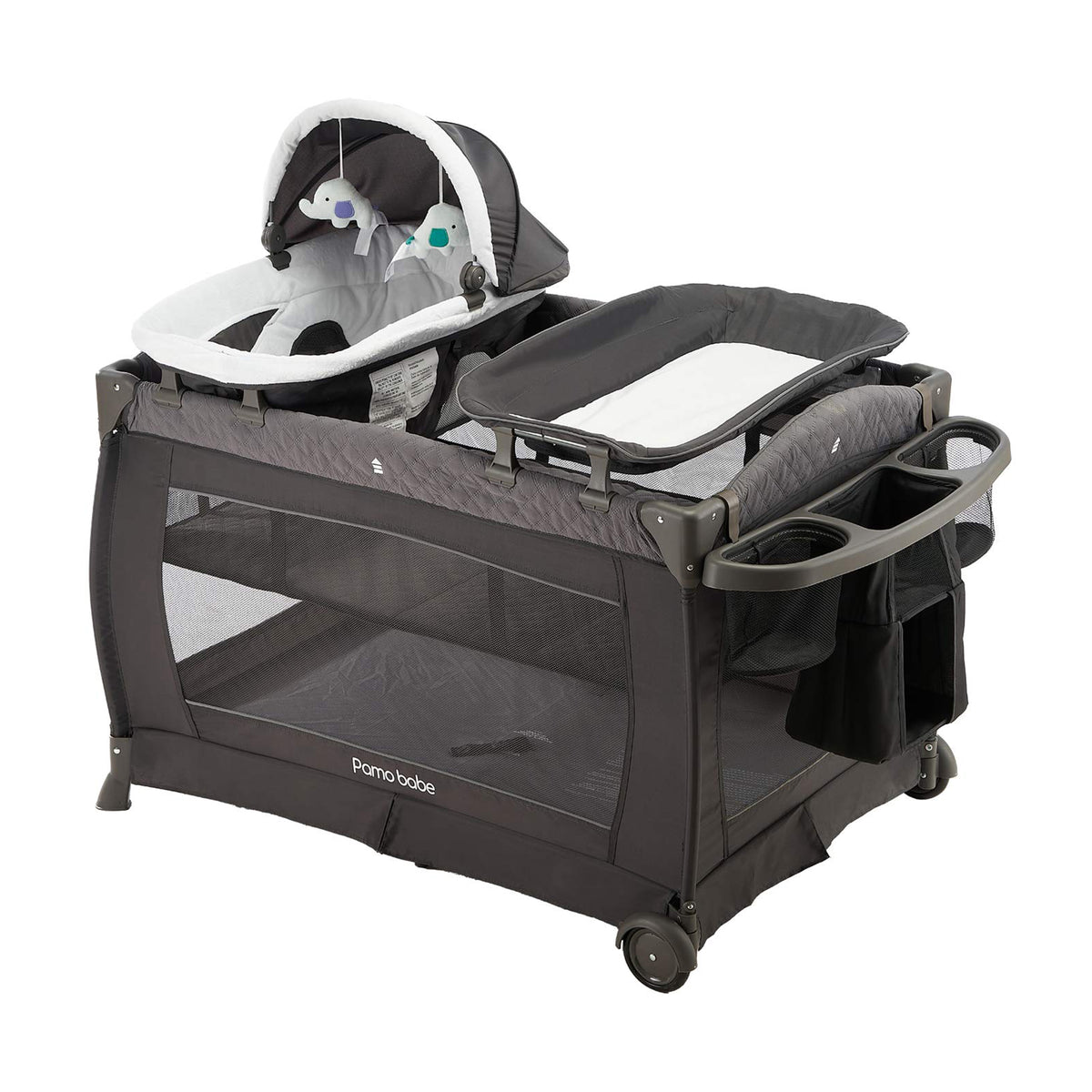 Pamo Babe Newborn Bassinet Nursery Play Yard Crib w/ Changing Table, Light Gray - VMInnovations