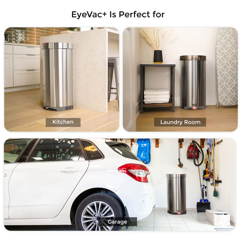EyeVac Plus 2 in 1 Stainless Steel Touchless Vacuum Cleaner Trash Bin, Silver