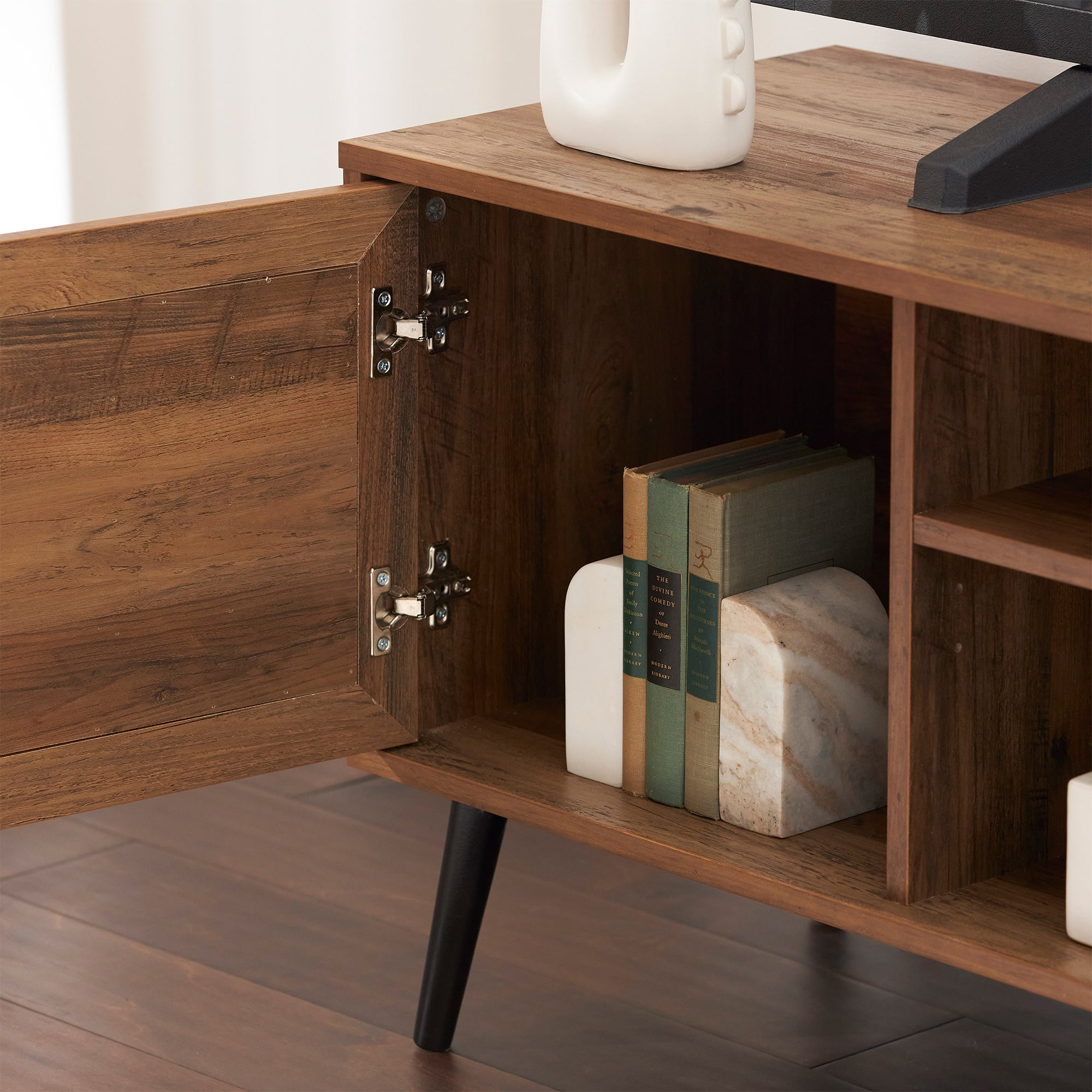 Jomeed Mid Century Modern Wooden TV Entertainment Console with Storage Shelf - VMInnovations