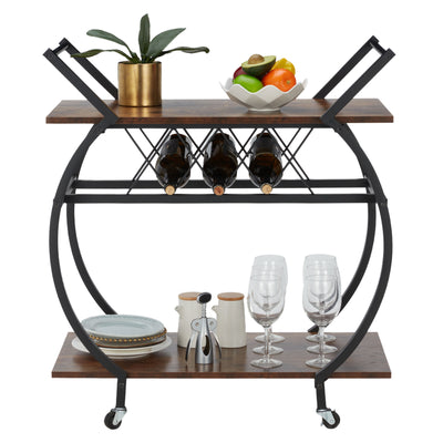 Wood and Metal Portable Kitchen Bar or Coffee Cart with Wine Rack, Brown (Used)