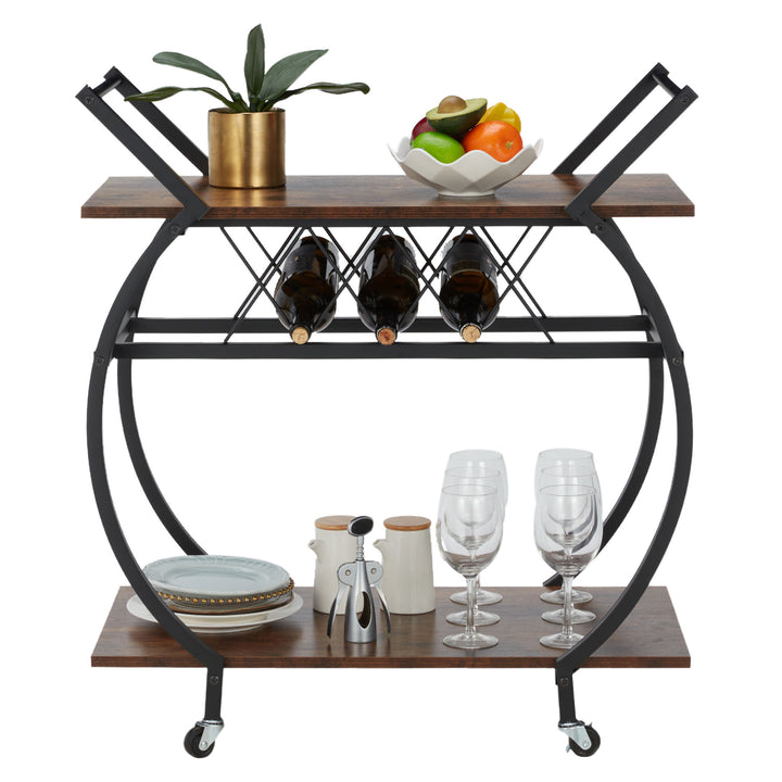 Jomeed Wood and Metal Kitchen Bar or Coffee Cart w/ Wine Rack, Brown (For Parts) - VMInnovations