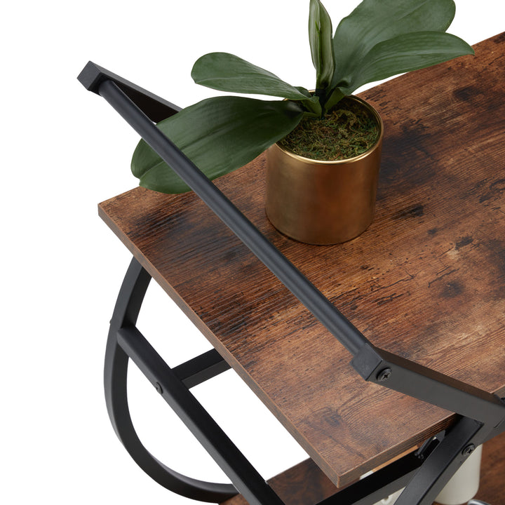 Jomeed Wood and Metal Kitchen Bar or Coffee Cart w/ Wine Rack, Brown (For Parts) - VMInnovations