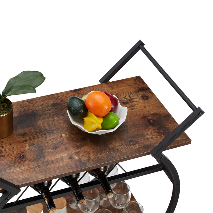 Jomeed Wood and Metal Kitchen Bar or Coffee Cart w/ Wine Rack, Brown (For Parts)
