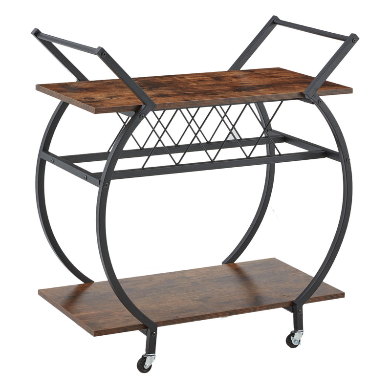 Wood and Metal Portable Kitchen Bar/Coffee Cart w/ Wine Rack (Open Box)