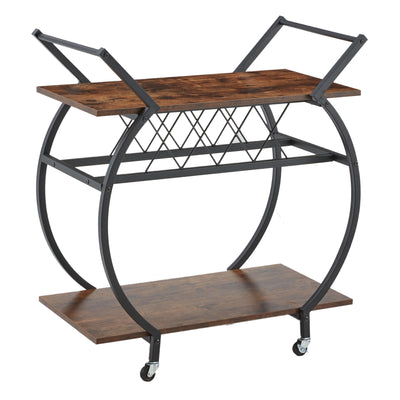 Wood and Metal Portable Kitchen Bar or Coffee Cart with Wine Rack, Brown (Used)