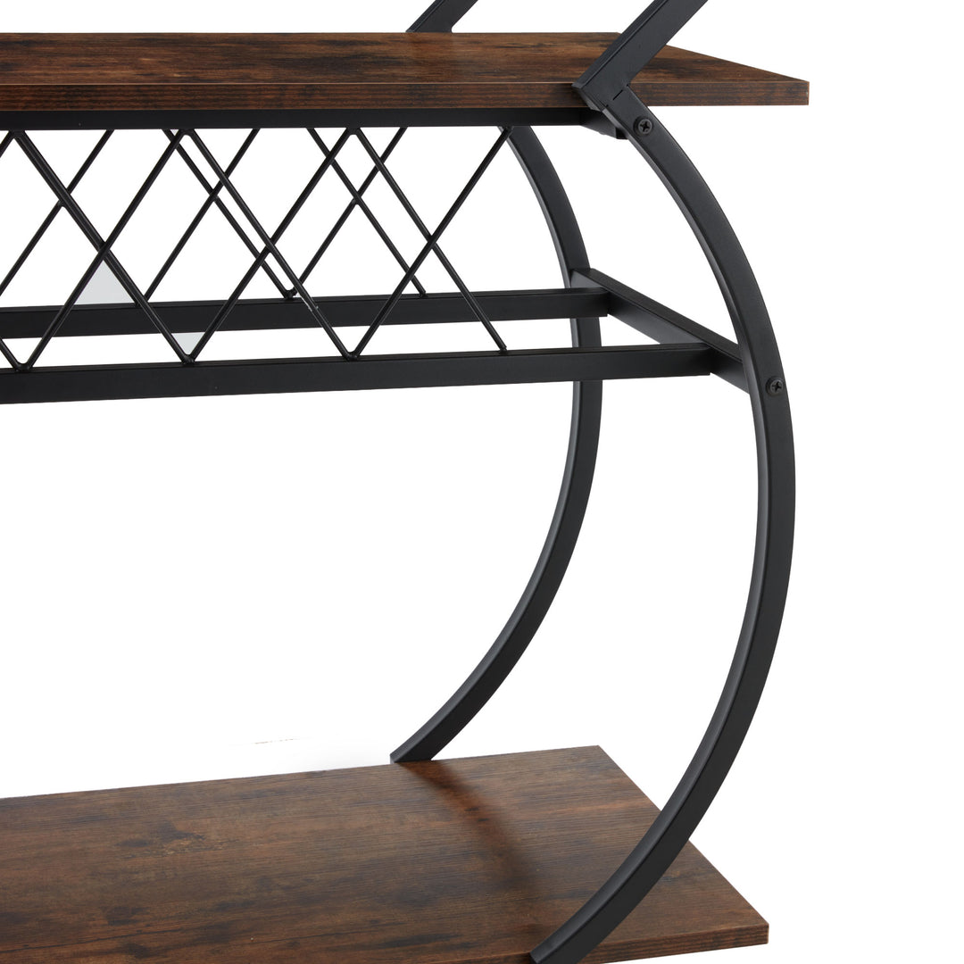 Jomeed Wood and Metal Kitchen Bar or Coffee Cart w/ Wine Rack, Brown (For Parts)