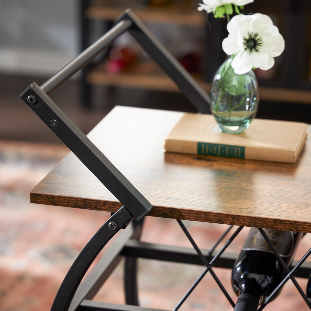 Jomeed Wood and Metal Kitchen Bar or Coffee Cart w/ Wine Rack, Brown (For Parts)