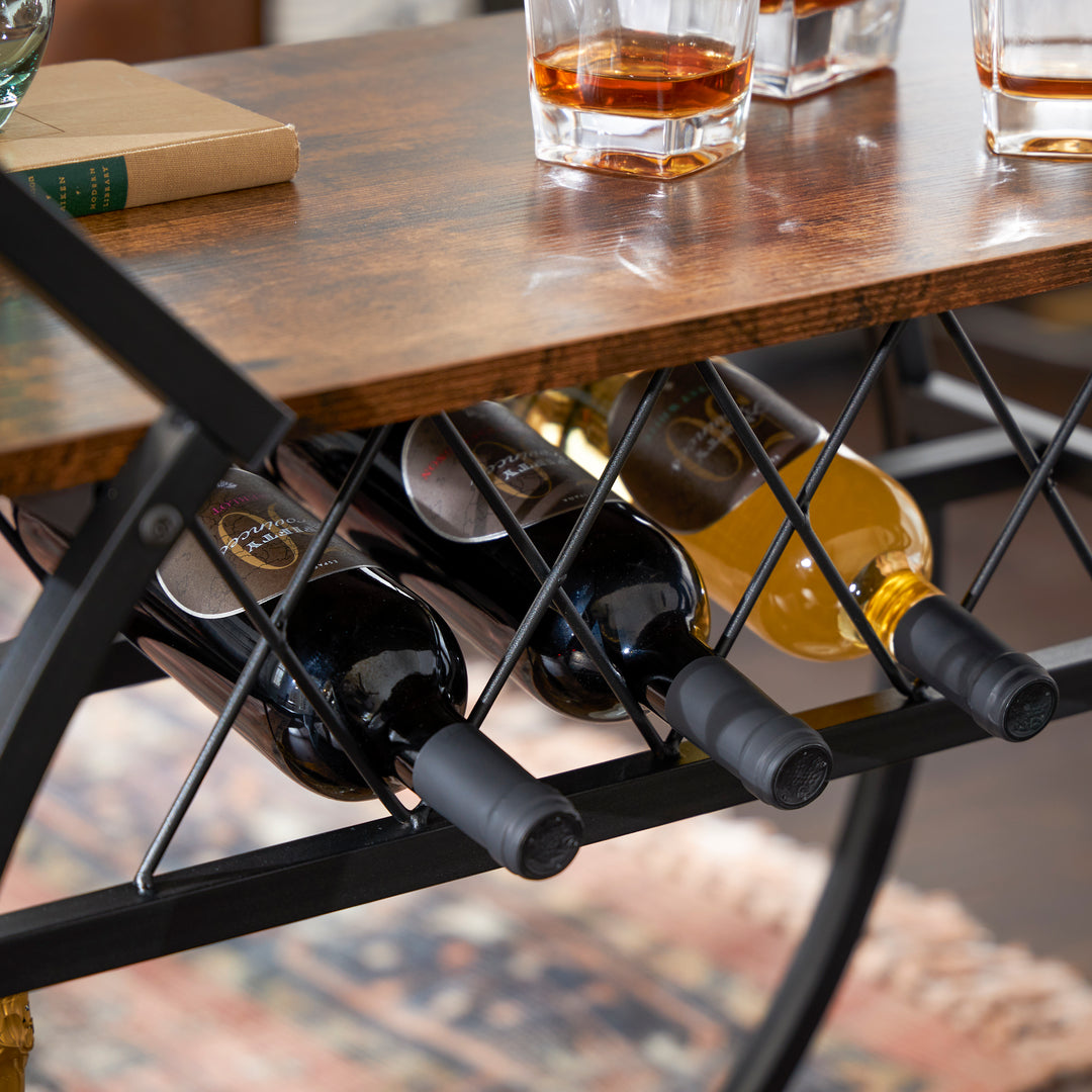 Jomeed Wood and Metal Kitchen Bar or Coffee Cart w/ Wine Rack, Brown (For Parts)