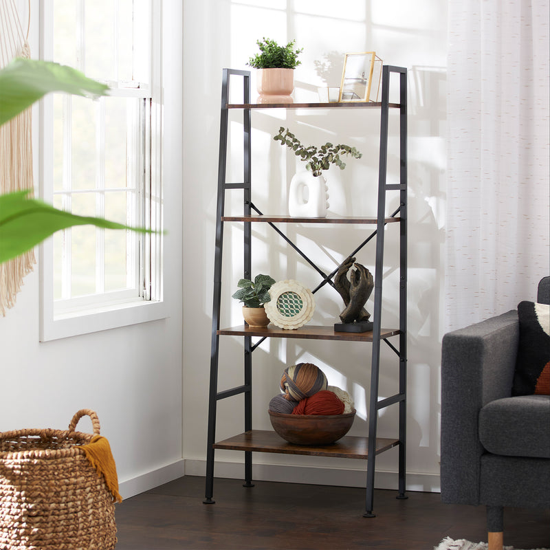 JOMEED Modern 5 Tier Wood and Steel Bookshelf Storage Organizer Shelf (Open Box)