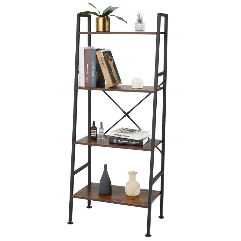 Jomeed Rustic Modern 4 Tier Wood and Steel Bookshelf Storage Organizer Shelf