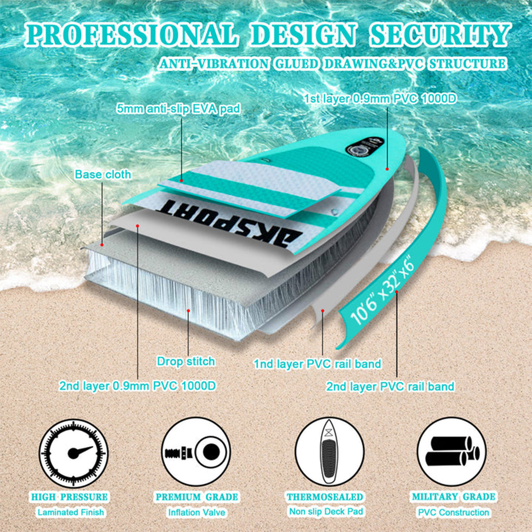 10'6" Inflatable SUP All Around Stand Up Paddle Board Kit, Mint Green (Used) - VMInnovations