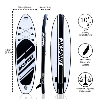AKSPORT 10'6" Inflatable SUP All Around Stand Up Paddle Board Kit (Open Box) - VMInnovations