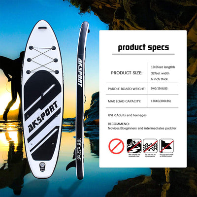 AKSPORT 10'6" Inflatable SUP All Around Stand Up Paddle Board Kit (Open Box) - VMInnovations