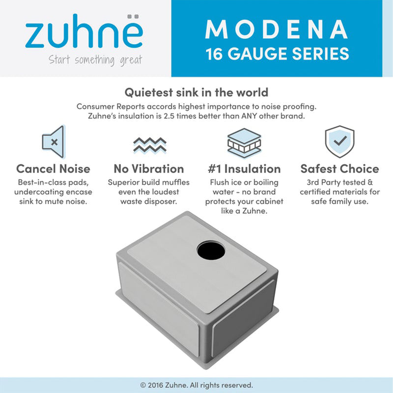 Zuhne 16 Gauge Stainless Steel 23" Modena Undermount Kitchen Sink Set (Open Box)