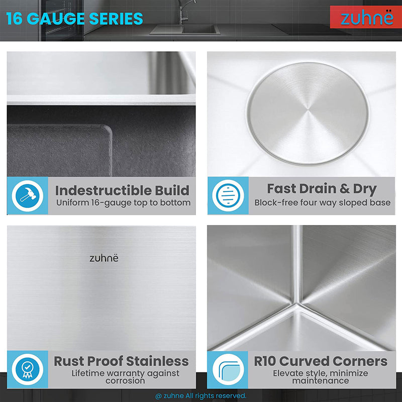 Zuhne 16 Gauge Stainless Steel 30" Undermount Kitchen Sink Set (Open Box)