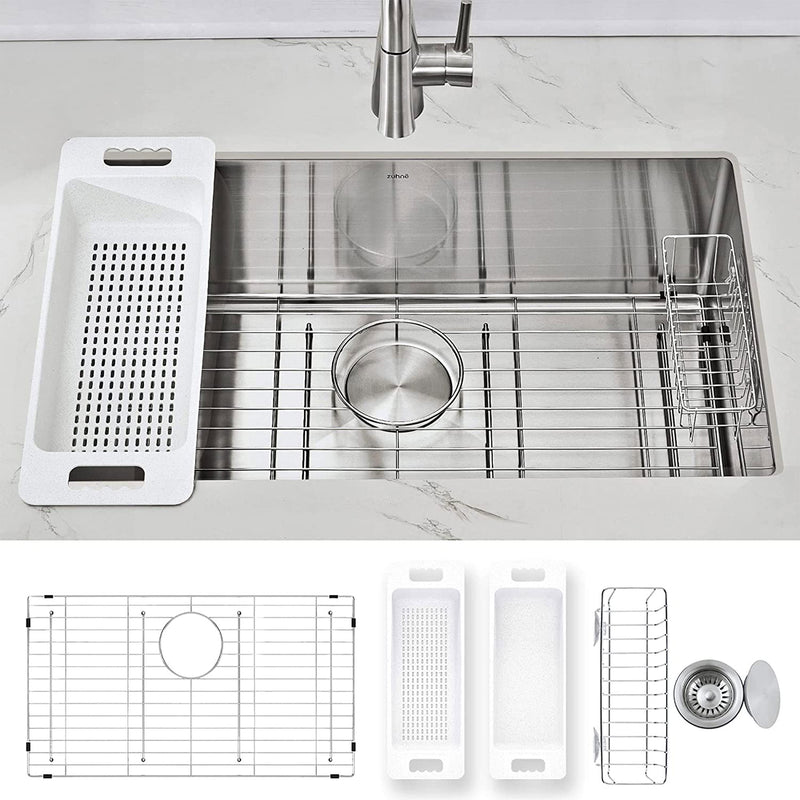 Zuhne 16 Gauge Stainless Steel 30" Undermount Kitchen Sink Set (Open Box)