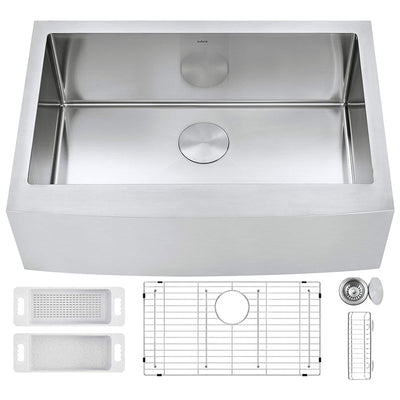 Zuhne Prato 30 Stainless Deep Basin Farmhouse Sink, Curved Apron Front(Open Box)