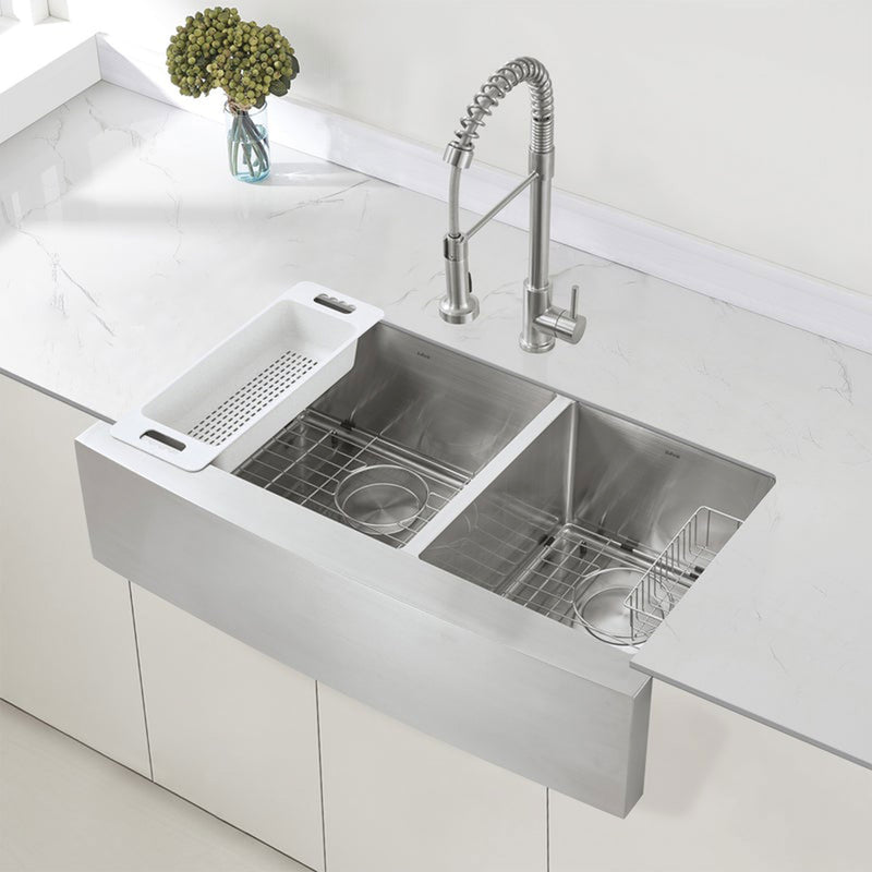 Zuhne Turin 36 Steel Double Basin Farmhouse Sink w/ 36 Inch Curved Apron Front