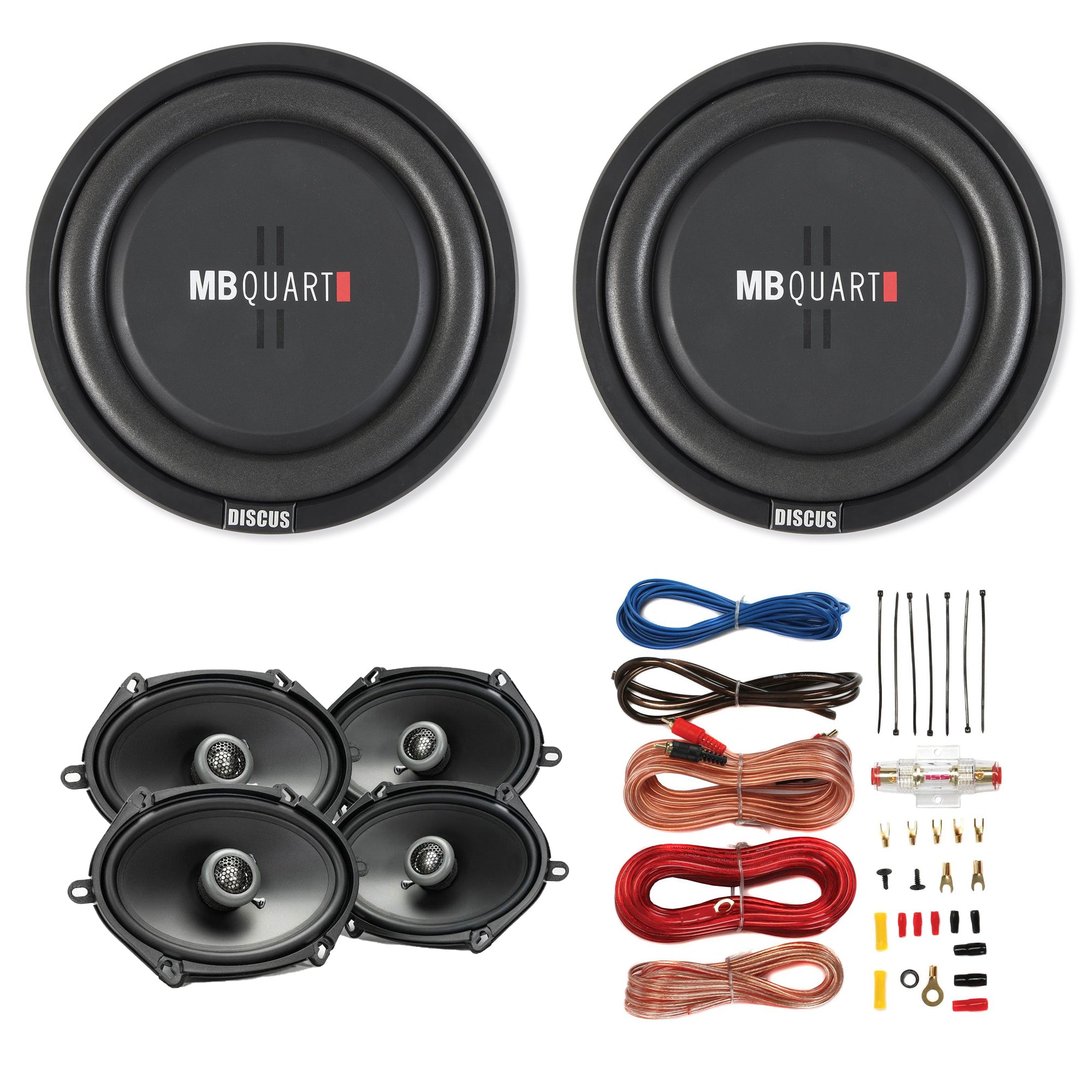 MB Quart DS1-304 Subwoofer 2-Pack with 2-Way Speakers 2-Pack and AKS8 Wiring Kit - VMInnovations