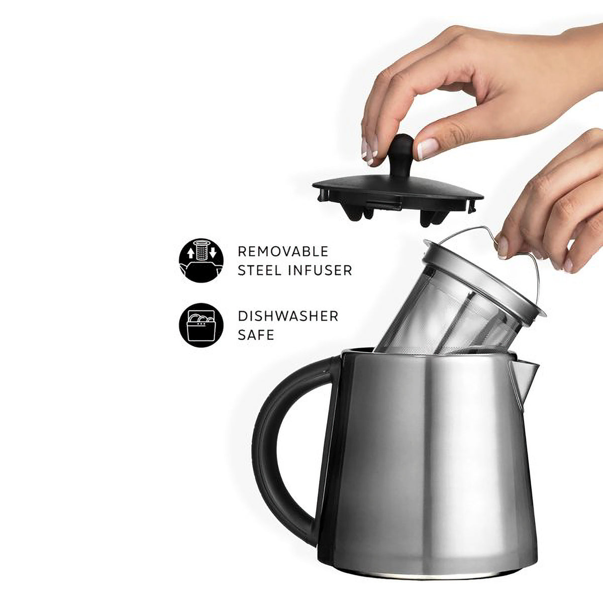 Saki 1.7 Liter Double Electric Turkish Tea Maker with Removable Infuser, Silver