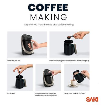 Saki Automatic Electric Turkish Coffee Maker with Cook Sense Technology, Black