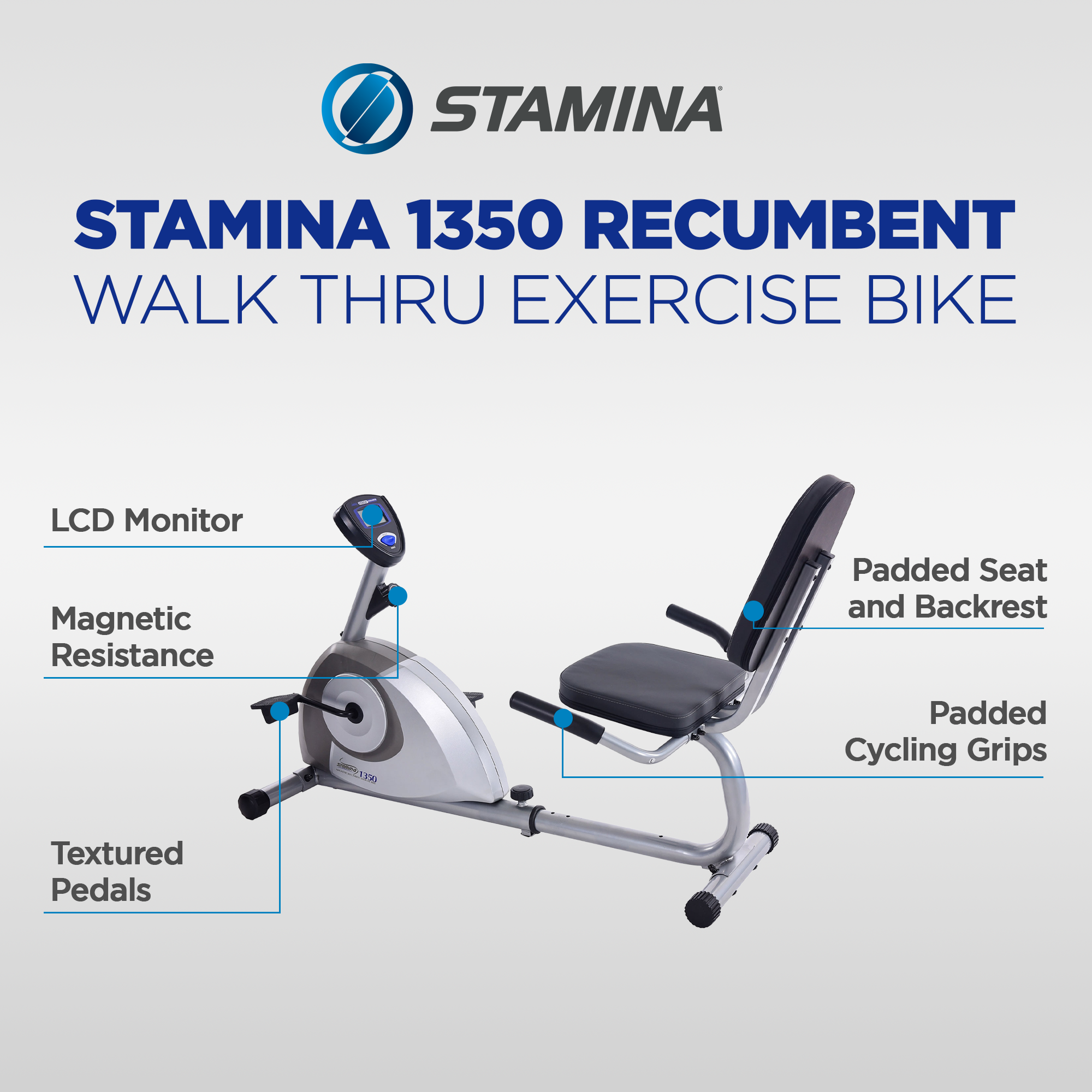 Stamina Products 1350 Magnetic Resistance Recumbent Walk Thru Exercise Bike
