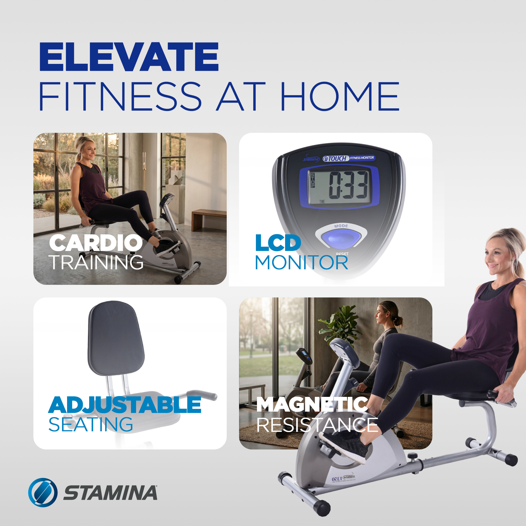 Stamina Products 1350 Magnetic Resistance Recumbent Walk Thru Exercise Bike