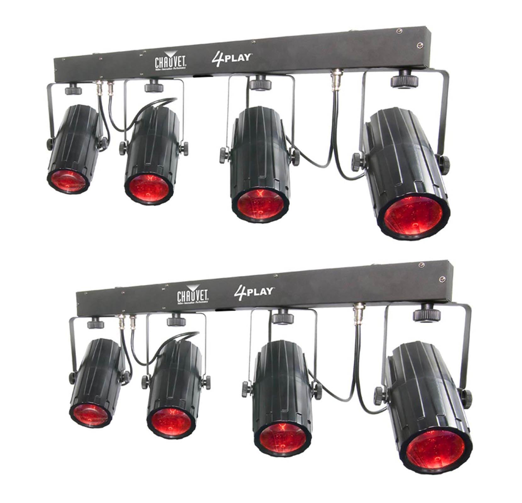 (2) CHAUVET 4PLAY LED DMX Moonflower Light Beam Bar Effect Systems + Travel Bags
